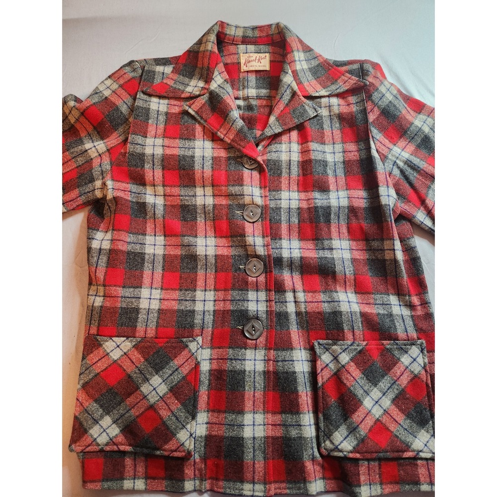 Vintage Your Kasual Koat Red Plaid Wool Blazer Jacket Button Front Pockets View 2
